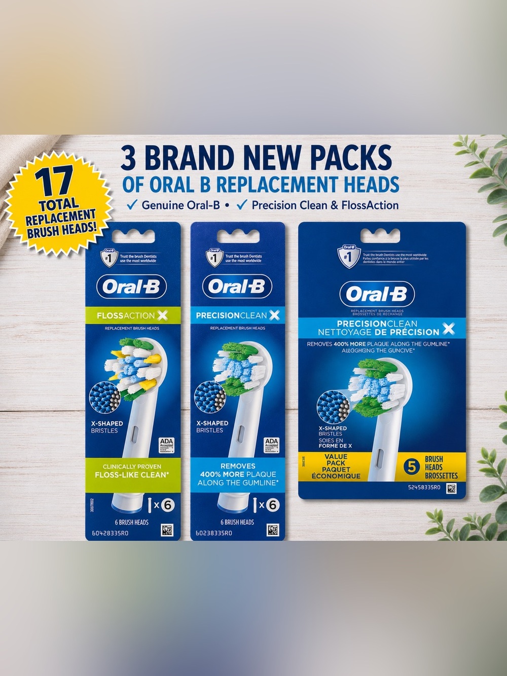 Oral-B Replacement Brush Heads 17ct FlossAction Precision Clean 3 Packs